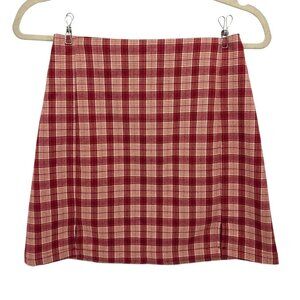 Brandy Melville Womens One Size Skirt Mini Plaid Fitted Red Orange Preppy Retro